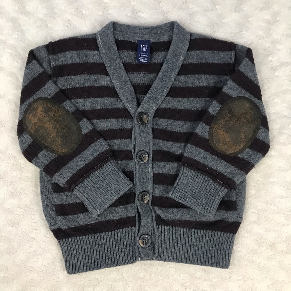 Baby Gap Cardigan Sweater Elbow Patches Stripes - Picture 1 of 6